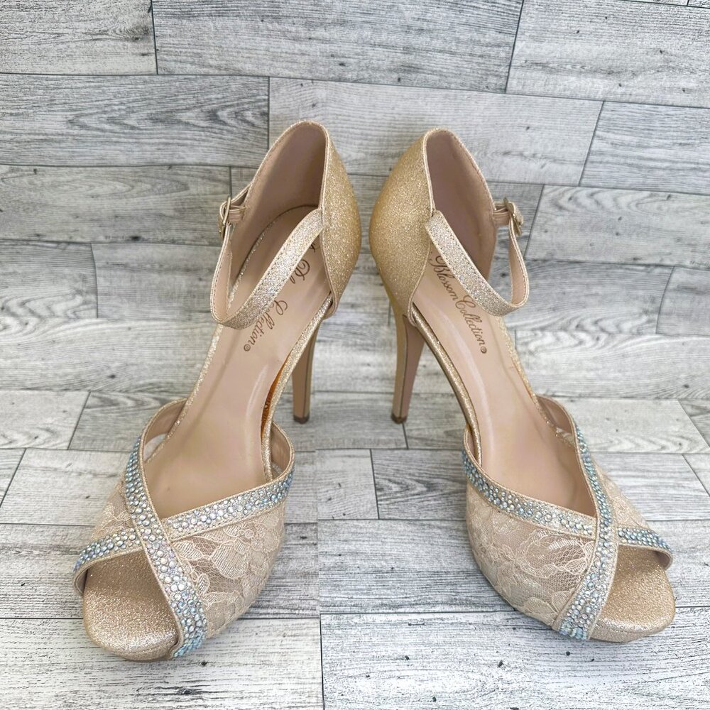 Women's De Blossom Collection Size 9 High Heels w/Rhinestones & Lace‎